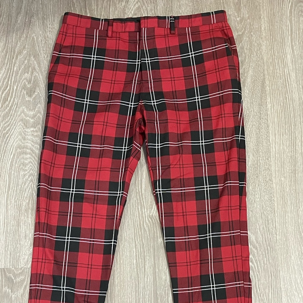 Zara Red Plaid Tartan Checkered Pants Sz. 32